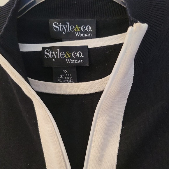 Style and Co 2 piece Women's Black and White Zippered Sweater Set Size 2X - Picture 2 of 7